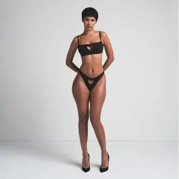 SKIMS Cotton Jersey Heart Scoop Bralette Soot Size Small NWT - Picture 3 of 8